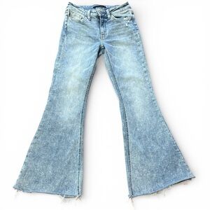 Flying Monkey Midrise Flare Raw Hem Jeans Blue Stretchy Style Y4005R Size 26